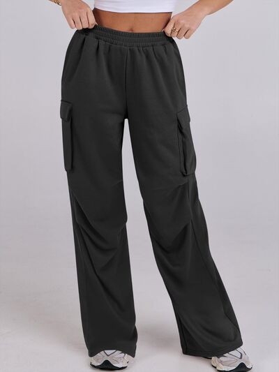 Elastic Waist Wide Leg Pants with Pockets - Pahabu - Women's Clothing & Shop