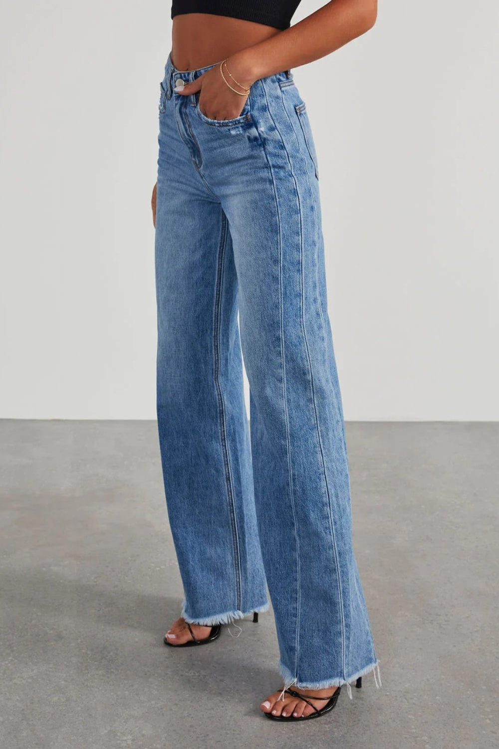 Raw Hem Wide Leg Jeans with Pockets - Pahabu - Women's Clothing & Shop