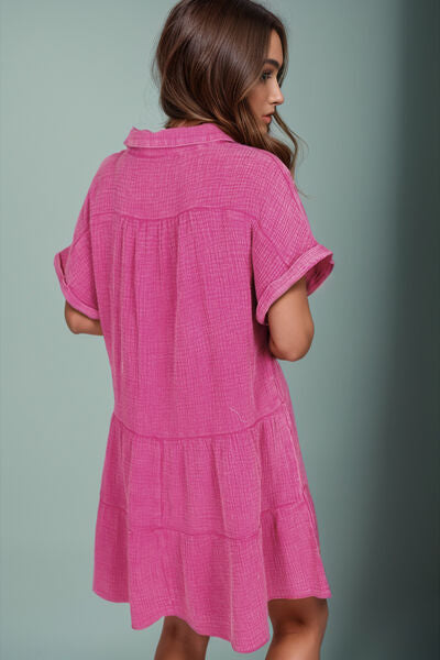 Tiered Notched Short Sleeve Dres - Pahabu - Women's Clothing & Shop