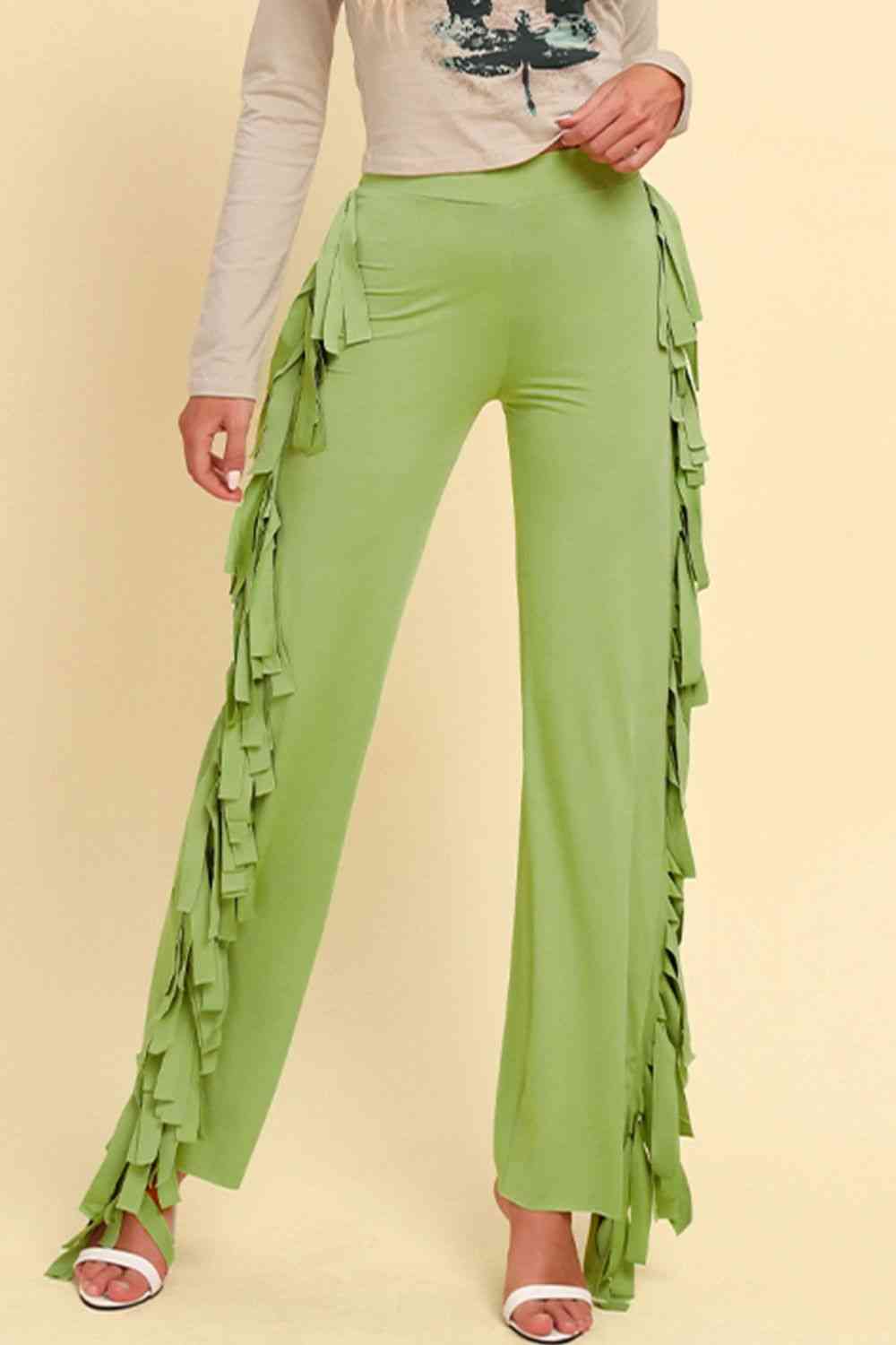 Fringe Trim Wide Leg Pants - Pahabu - Women's Clothing & Shop