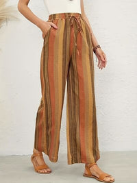 Full Size Drawstring Striped Wide Leg Pants - Pahabu - Women's Clothing & Shop