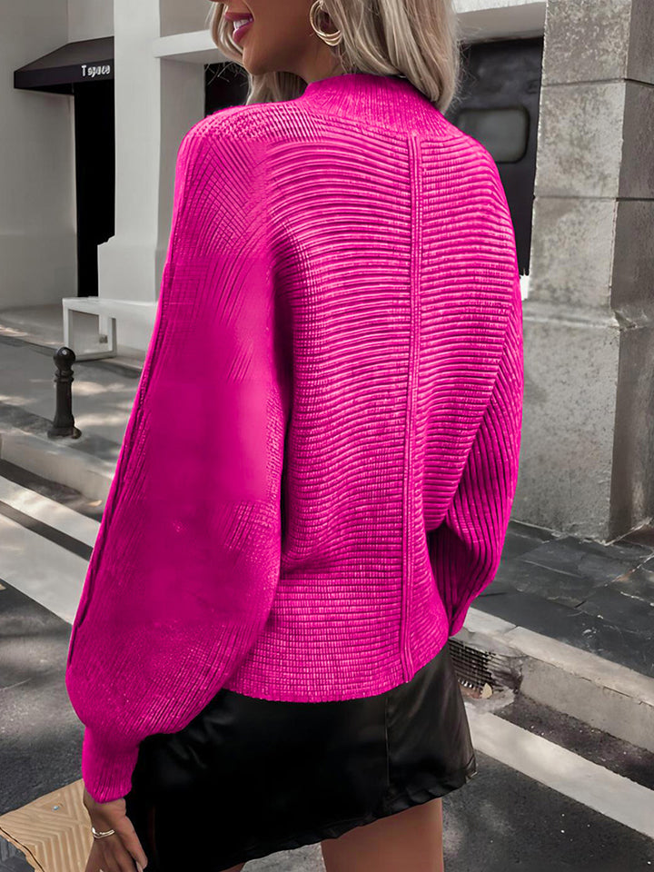 Horizontal Ribbing Round Neck Sweater - Pahabu - Women's Clothing & Shop
