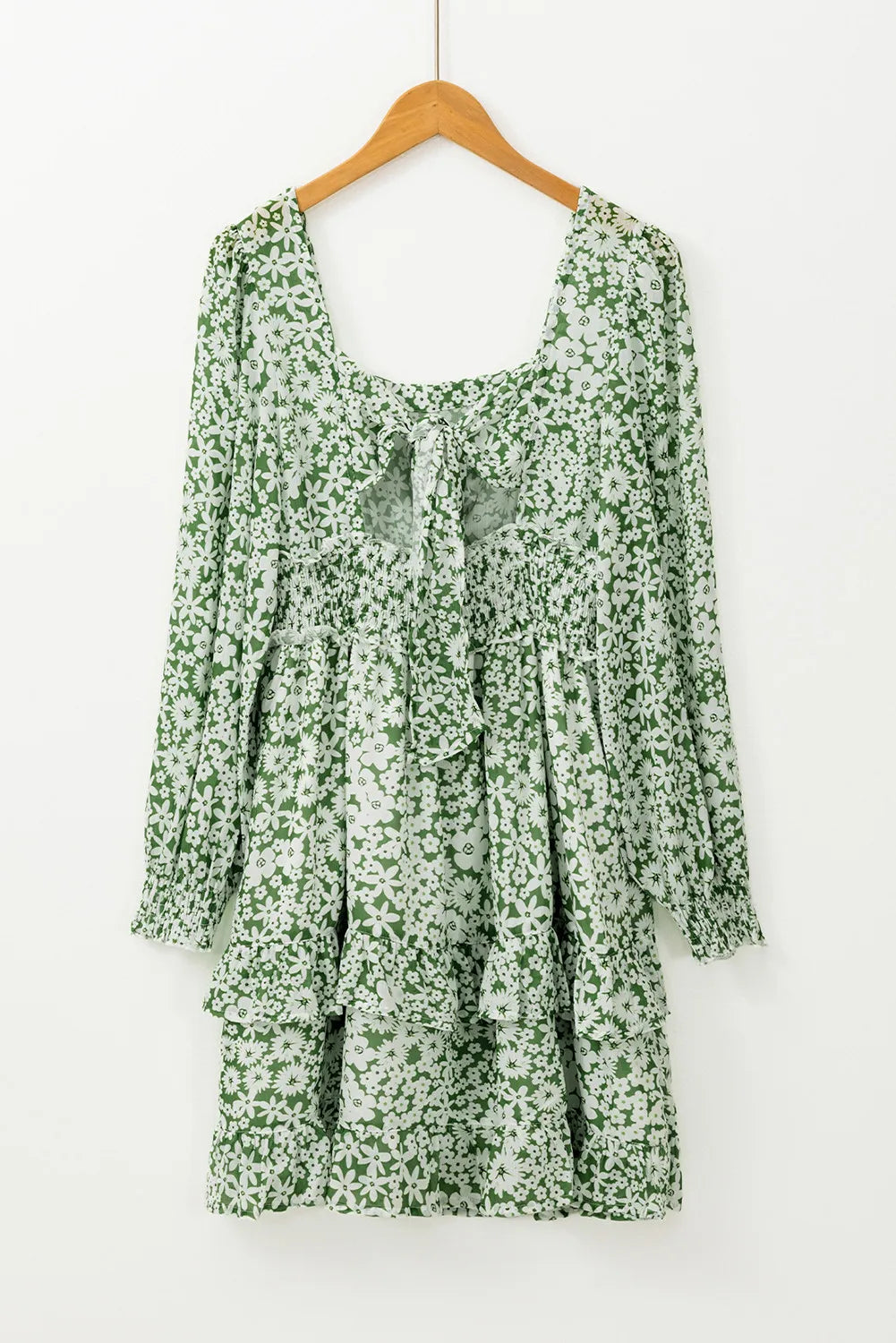 Ruffle Hem Floral Square Neck Long Sleeve Dress - Pahabu - Women's Clothing & Shop