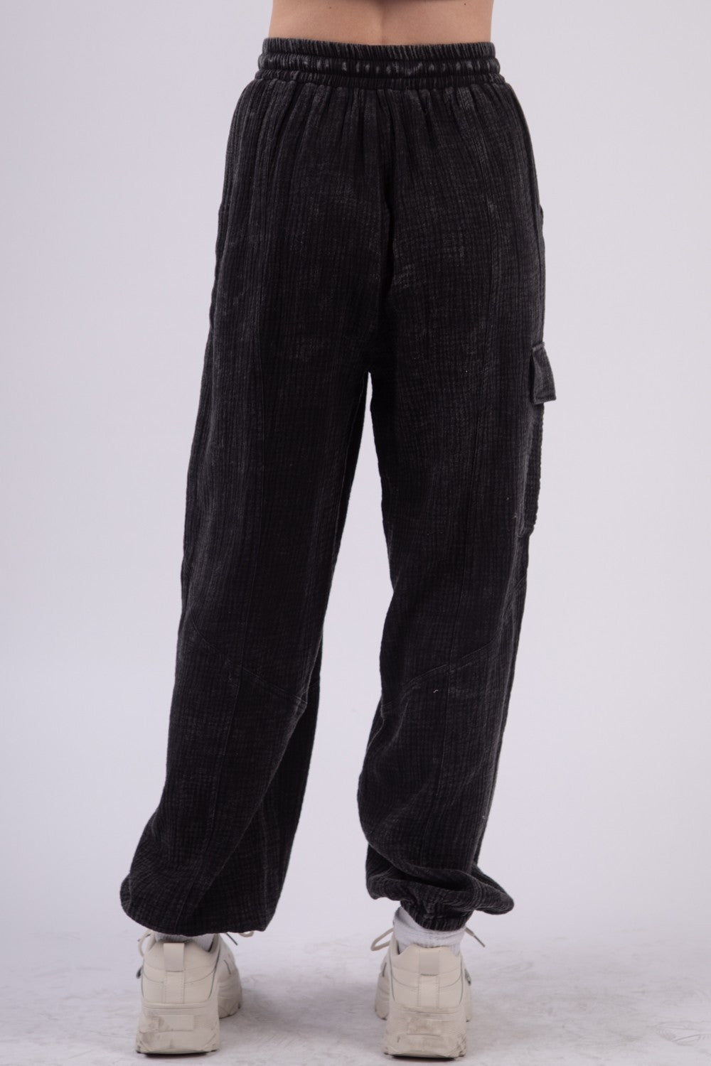 VERY J Washed Woven Crinkle Gauze Drawstring Pants