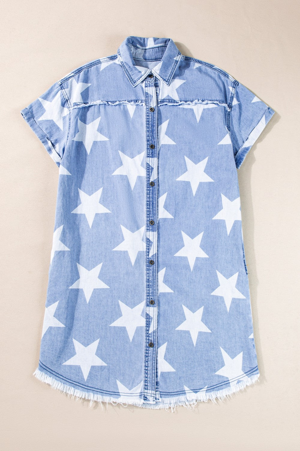 Raw Hem Star Short Sleeve Denim Dress - Pahabu - Women's Clothing & Shop