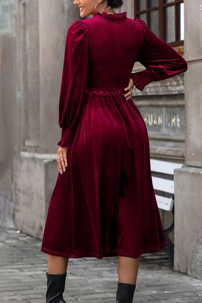 Perfee Smocked Lantern Sleeve Midi Dress - Pahabu - Women's Clothing & Shop