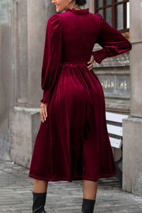Perfee Smocked Lantern Sleeve Midi Dress - Pahabu - Women's Clothing & Shop