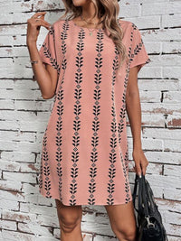 Printed Round Neck Short Sleeve Dress - Pahabu - Women's Clothing & Shop