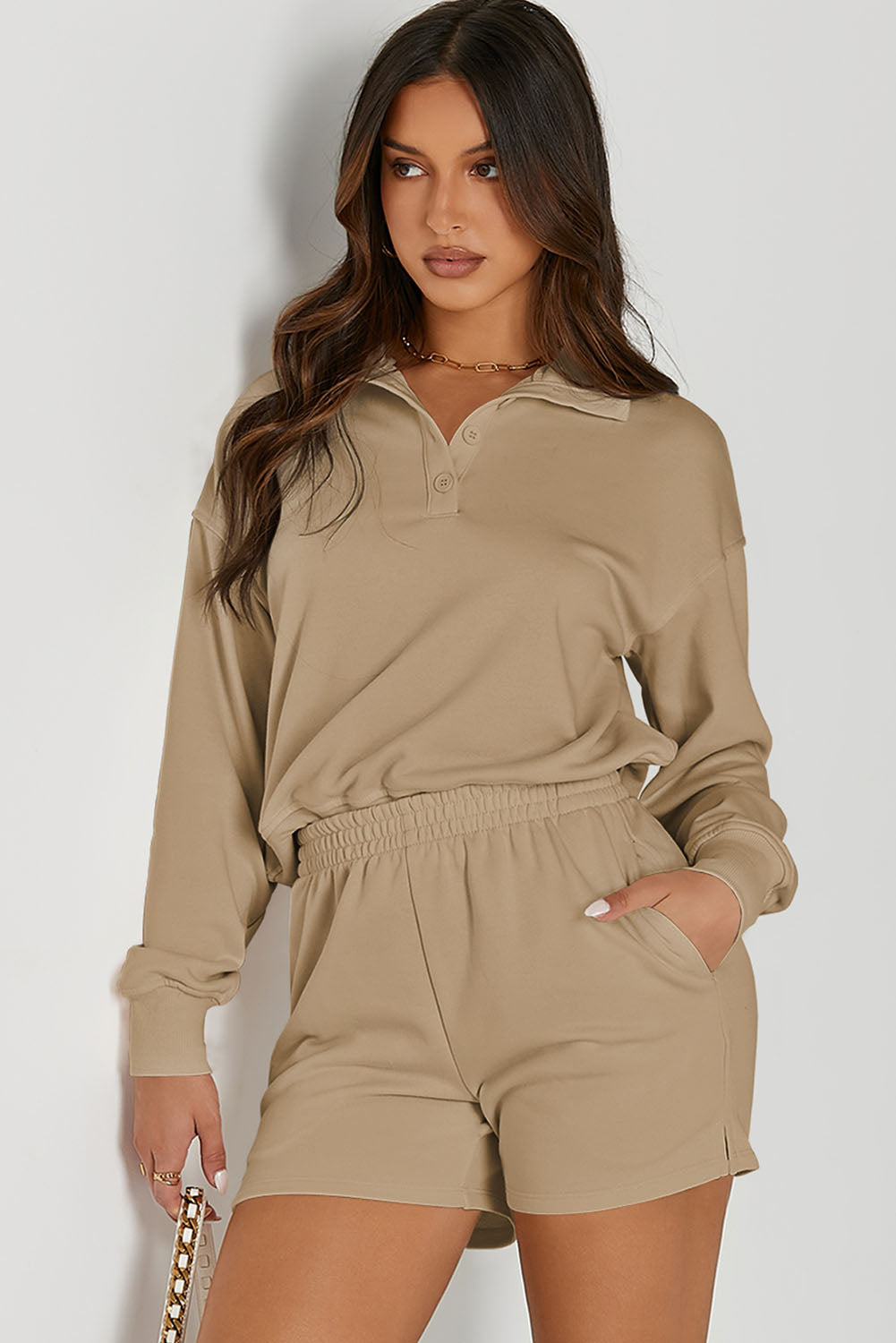 Half Button Sweatshirt and Shorts Active Set - Pahabu - Women's Clothing & Shop