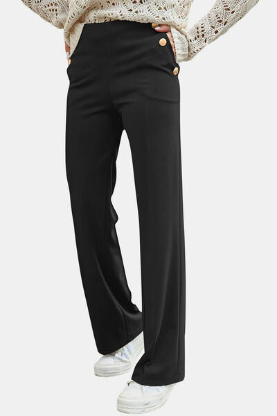 Decorative Button High Rise Pants - Pahabu - Women's Clothing & Shop