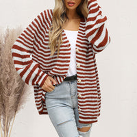 Striped Button Down Long Sleeve Cardigan - Pahabu - Women's Clothing & Shop