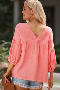 Dropped Shoulder V-Neck Blouse - Pahabu - Women's Clothing & Shop