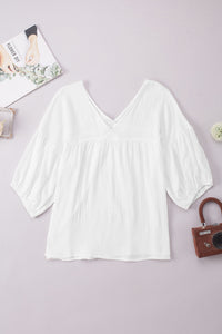 Dropped Shoulder V-Neck Blouse - Pahabu - Women's Clothing & Shop
