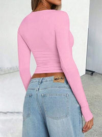 Solid Color Round Neck Long Sleeve T-Shirt - Pahabu - Women's Clothing & Shop