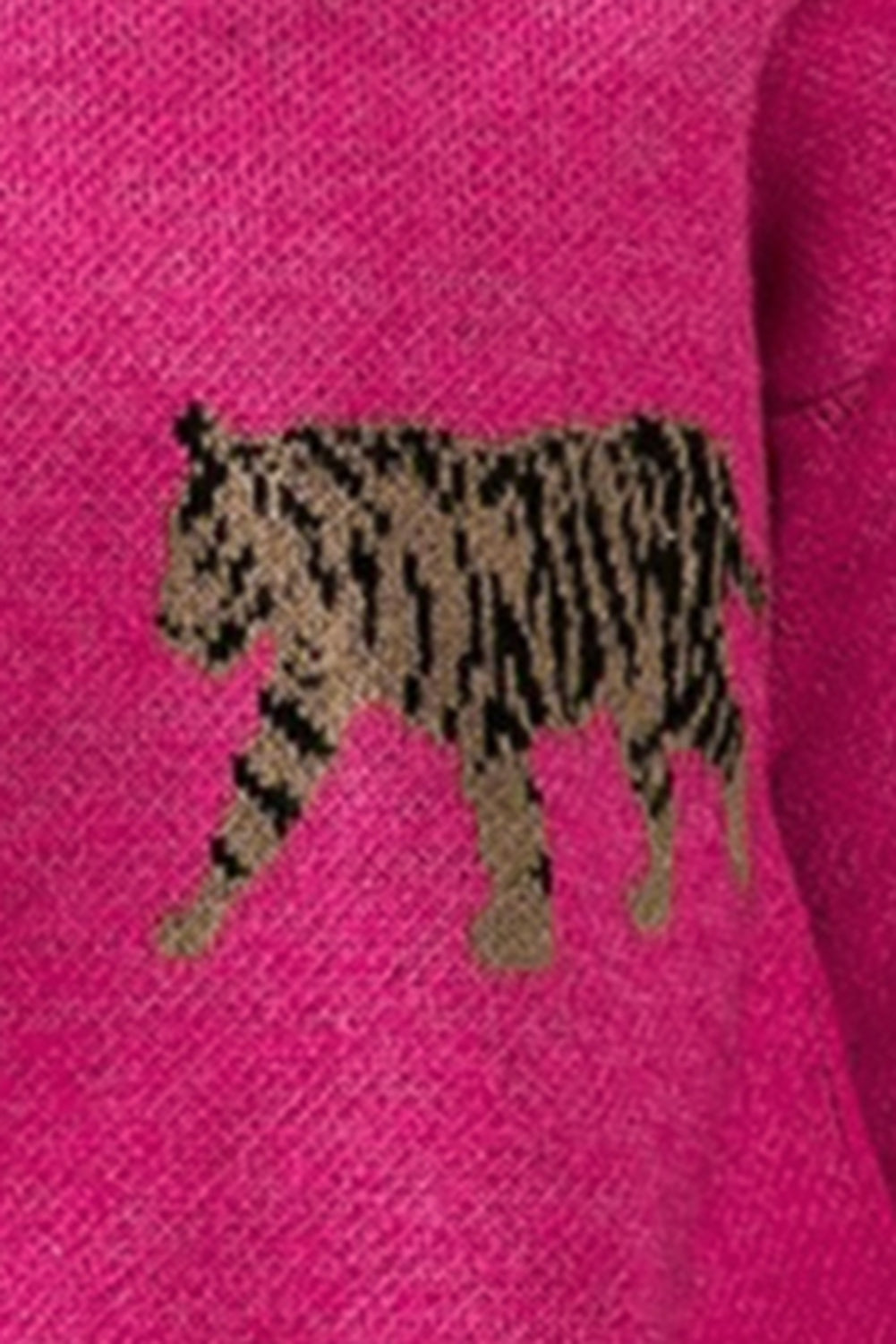 Tiger Pattern Round Neck Drop Shoulder Sweater - Pahabu - Women's Clothing & Shop