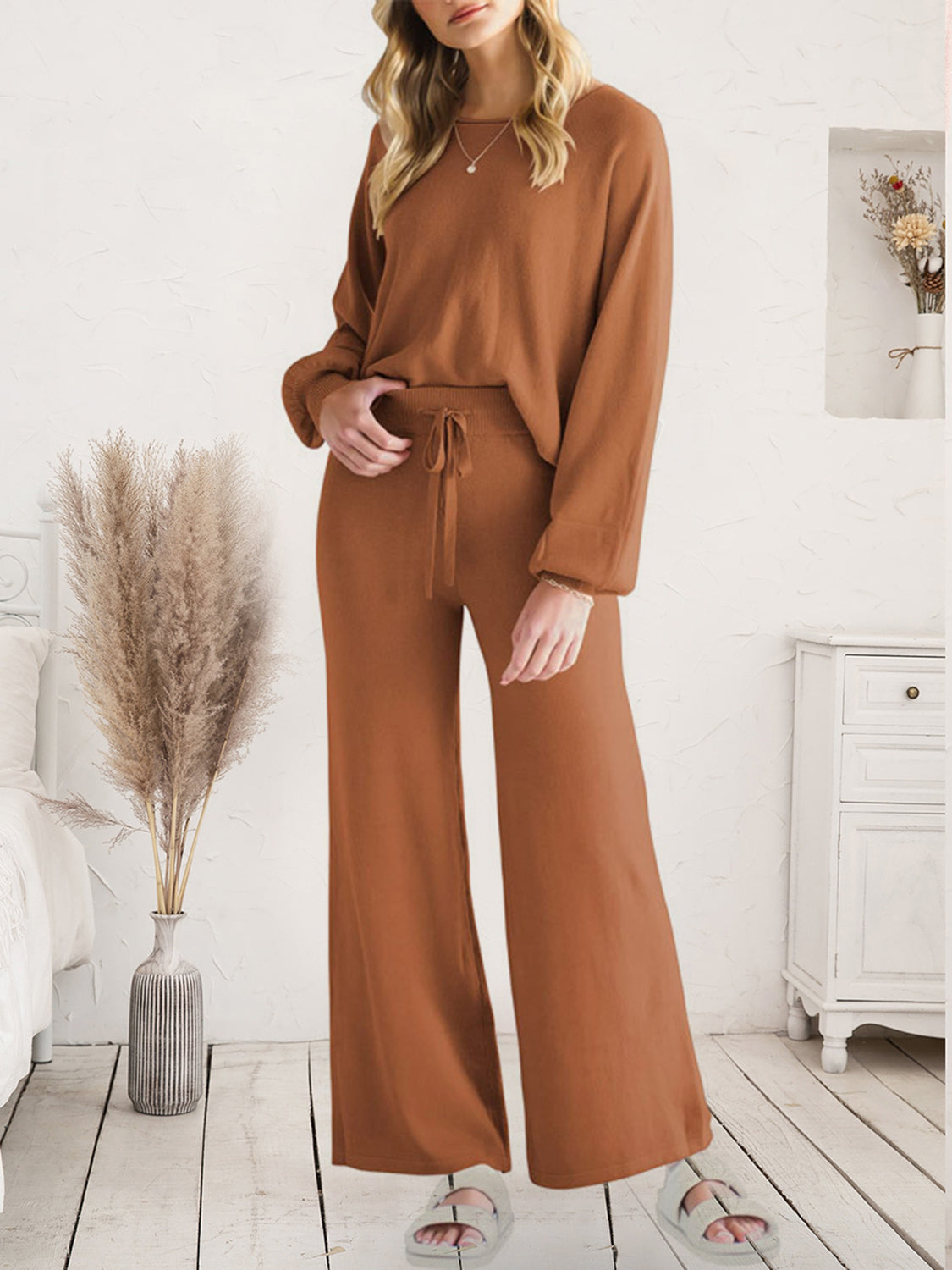 Long Sleeve Lounge Top and Drawstring Pants Set - Pahabu - Women's Clothing & Shop