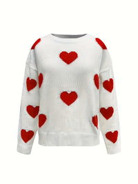Valentine’s Day Heart Round Neck Long Sleeve Sweater - Pahabu - Women's Clothing & Shop