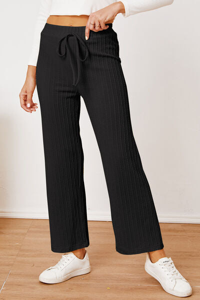 Textured Elastic Waist Straight Pants - Pahabu - Women's Clothing & Shop