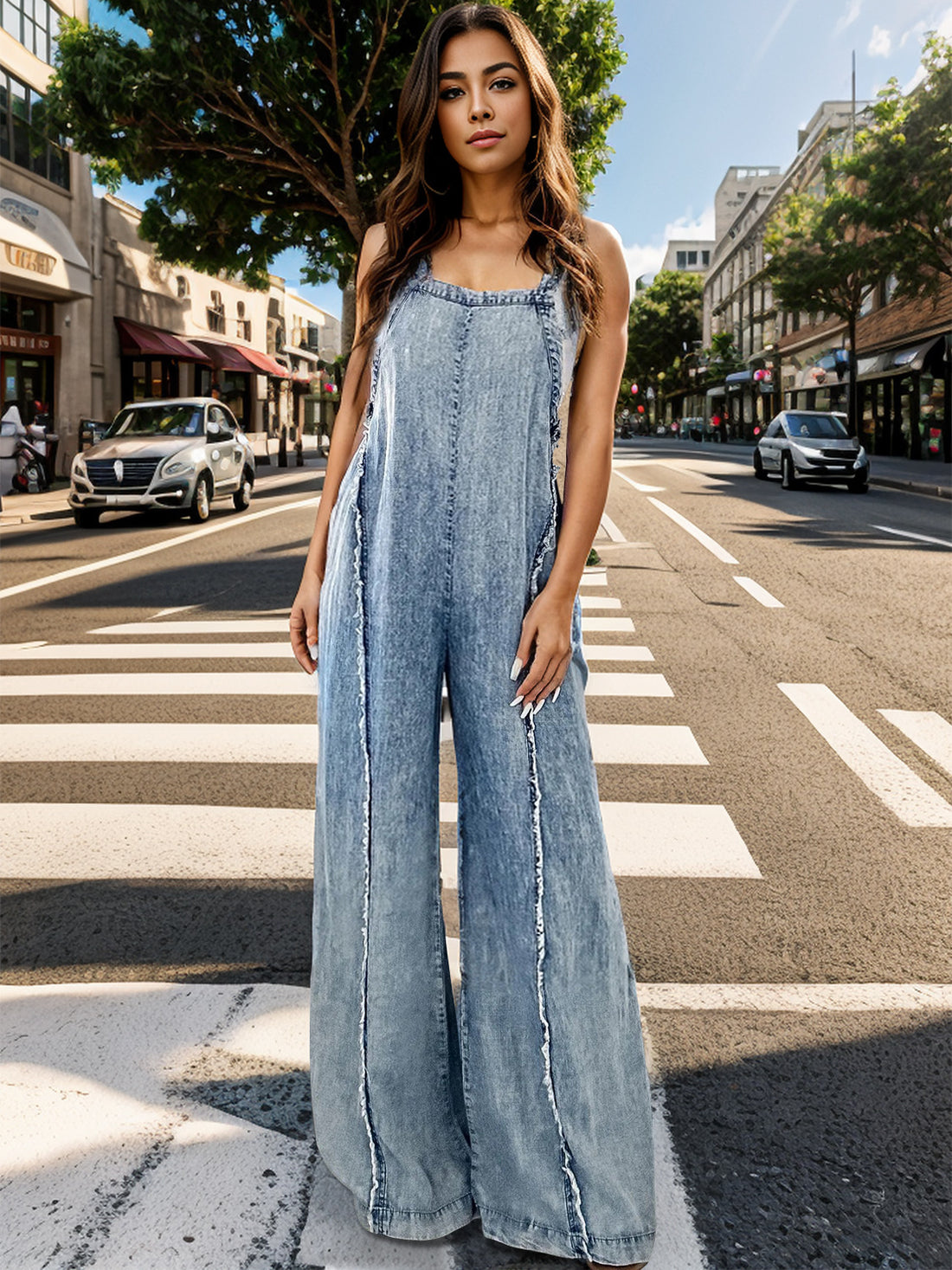 Adjustable Strap Wide Leg Denim Overalls - Pahabu - Women's Clothing & Shop