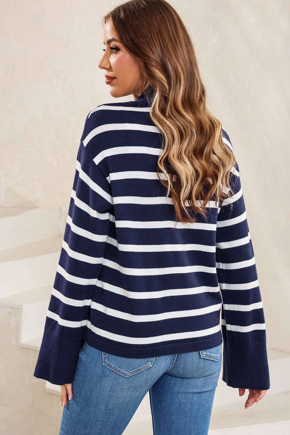 Striped Slit Drop Shoulder Sweater - Pahabu - Women's Clothing & Shop