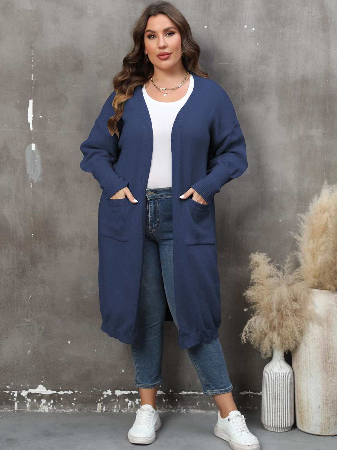 Plus Size Long Sleeve Pocketed Cardigan - Pahabu - Women's Clothing & Shop