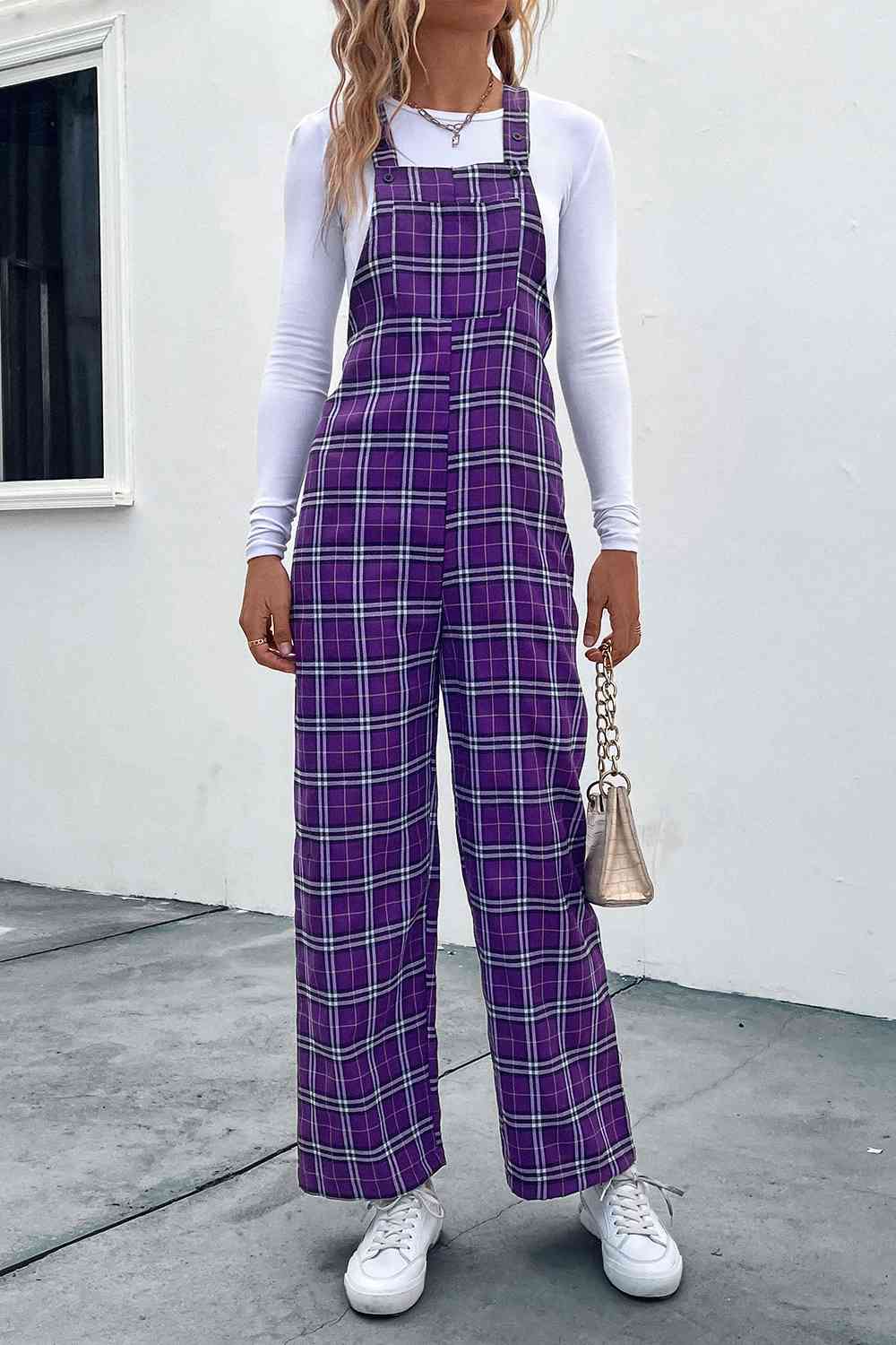 Perfee Plaid Straight Leg Overalls - Pahabu - Women's Clothing & Shop