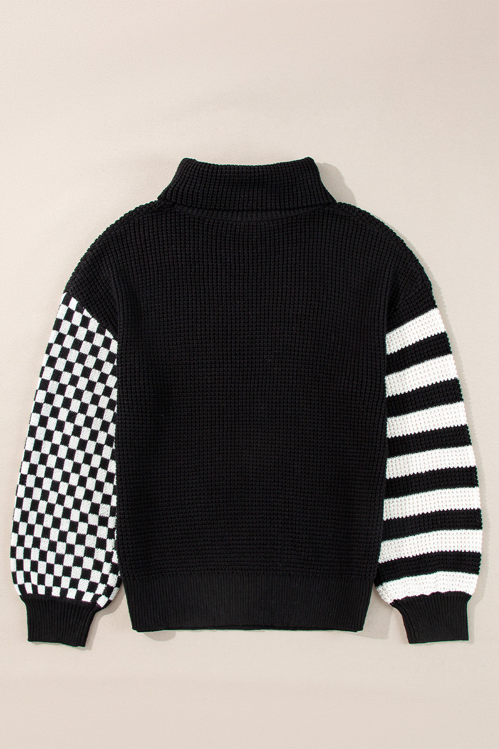Striped & Checkered Turtleneck Dropped Shoulder Sweater - Pahabu - Women's Clothing & Shop