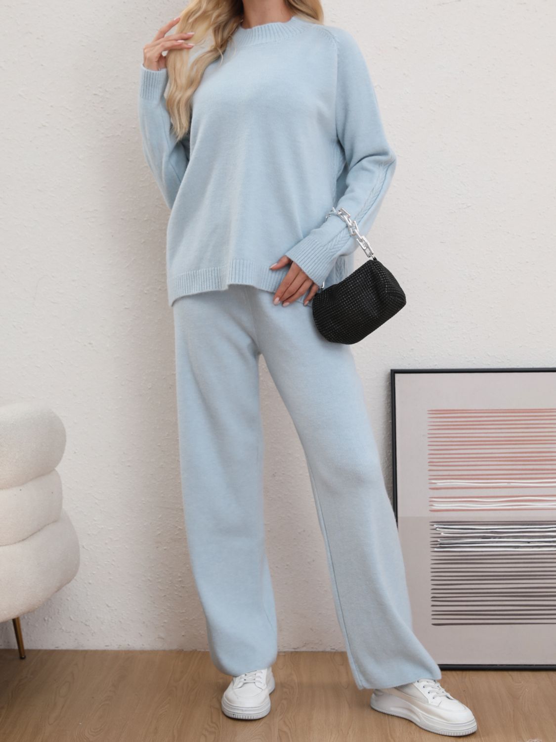 Mock Neck Long Sleeve Top and Pants Sweater Set - Pahabu - Women's Clothing & Shop