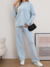 Mock Neck Long Sleeve Top and Pants Sweater Set - Pahabu - Women's Clothing & Shop