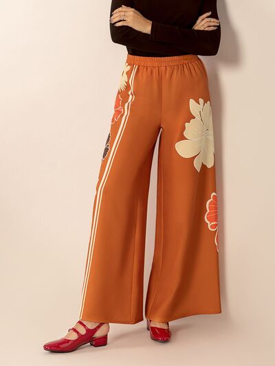 Printed Elastic Waist Wide Leg Pants - Pahabu - Women's Clothing & Shop