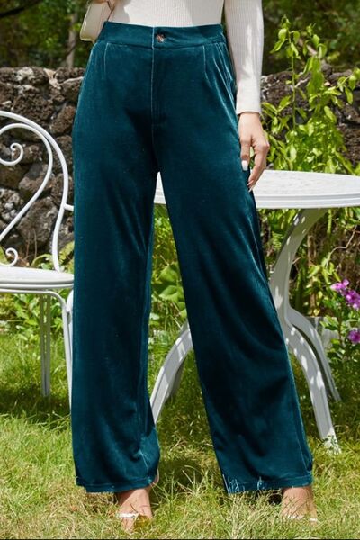 Velvet Wide Leg Pants with Pockets - Pahabu - Women's Clothing & Shop