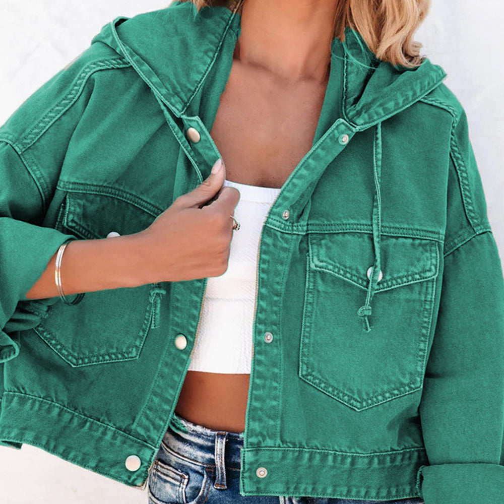Hooded Dropped Shoulder Denim Jacket - Pahabu - Women's Clothing & Shop