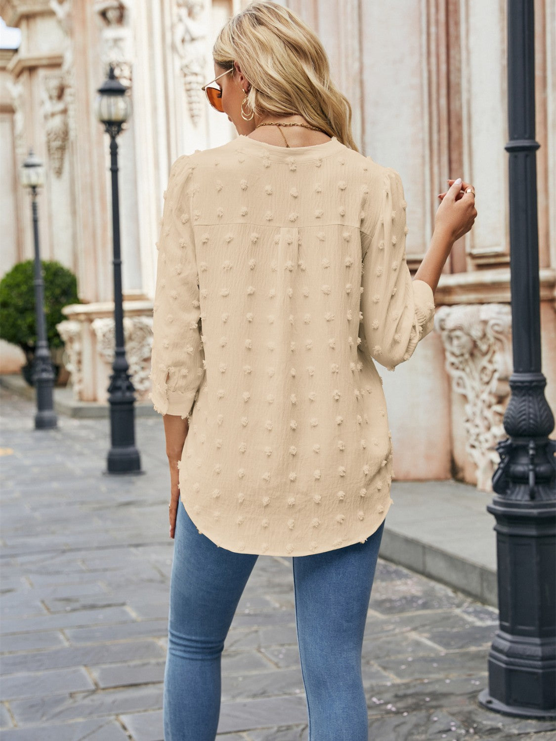 Swiss Dot Notched Neck Blouse - Pahabu - Women's Clothing & Shop