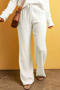 Textured Straight Leg Pants - Pahabu - Women's Clothing & Shop