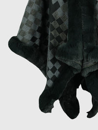 Checkered Faux Fur Trim Poncho - Pahabu - Women's Clothing & Shop