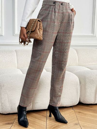 Perfee Plaid Straight Pants with Pockets - Pahabu - Women's Clothing & Shop