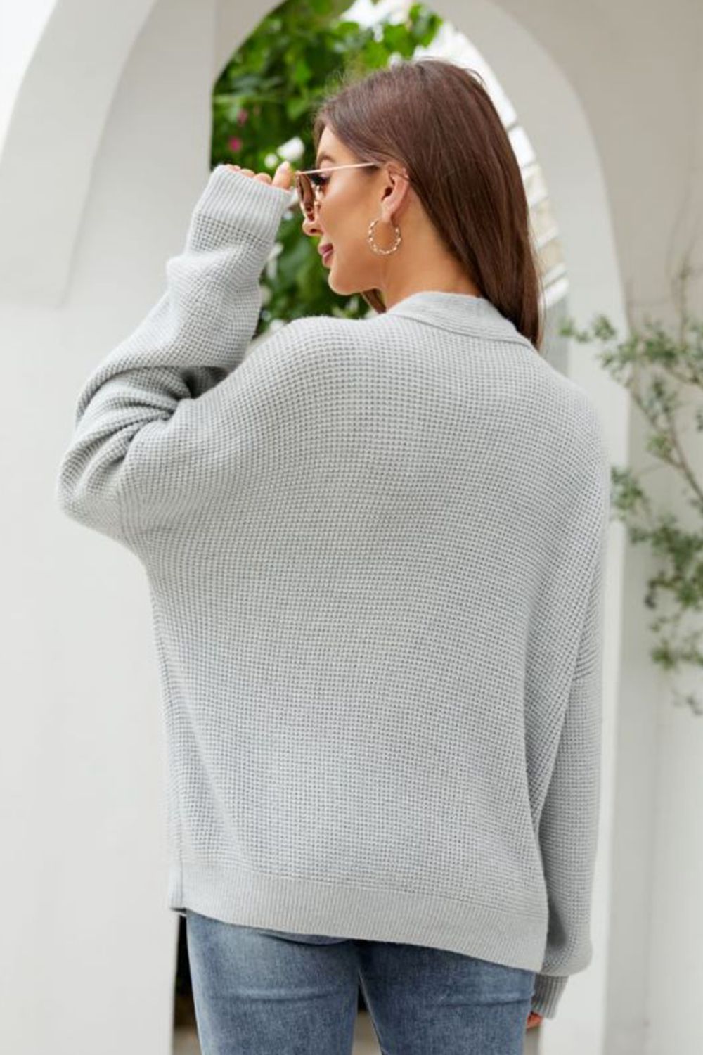 Waffle-Knit Dropped Shoulder Cardigan - Pahabu - Women's Clothing & Shop