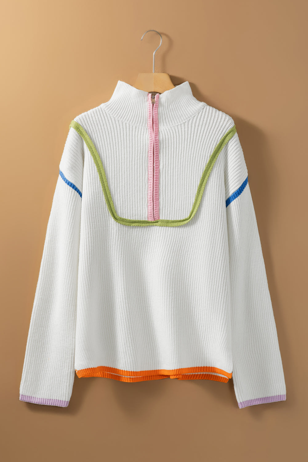 Contrast Half Zip Drop Shoulder Sweater - Pahabu - Women's Clothing & Shop