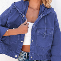 Hooded Dropped Shoulder Denim Jacket - Pahabu - Women's Clothing & Shop