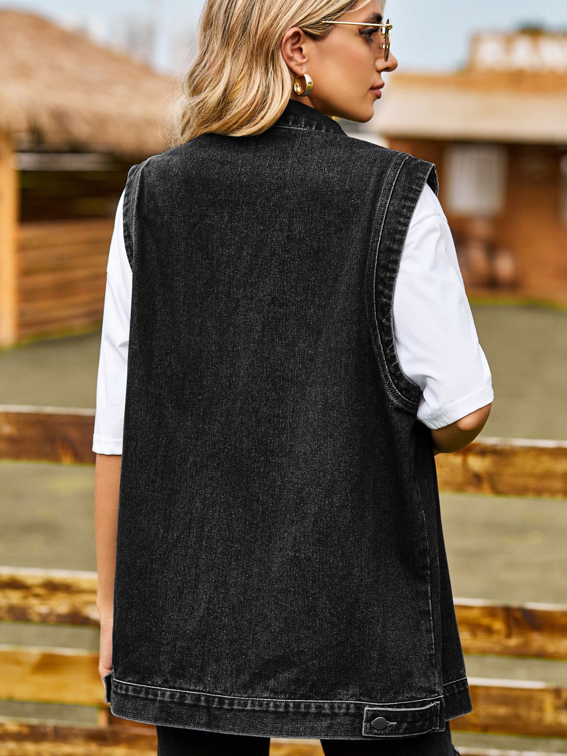 Button Down Denim Vest - Pahabu - Women's Clothing & Shop