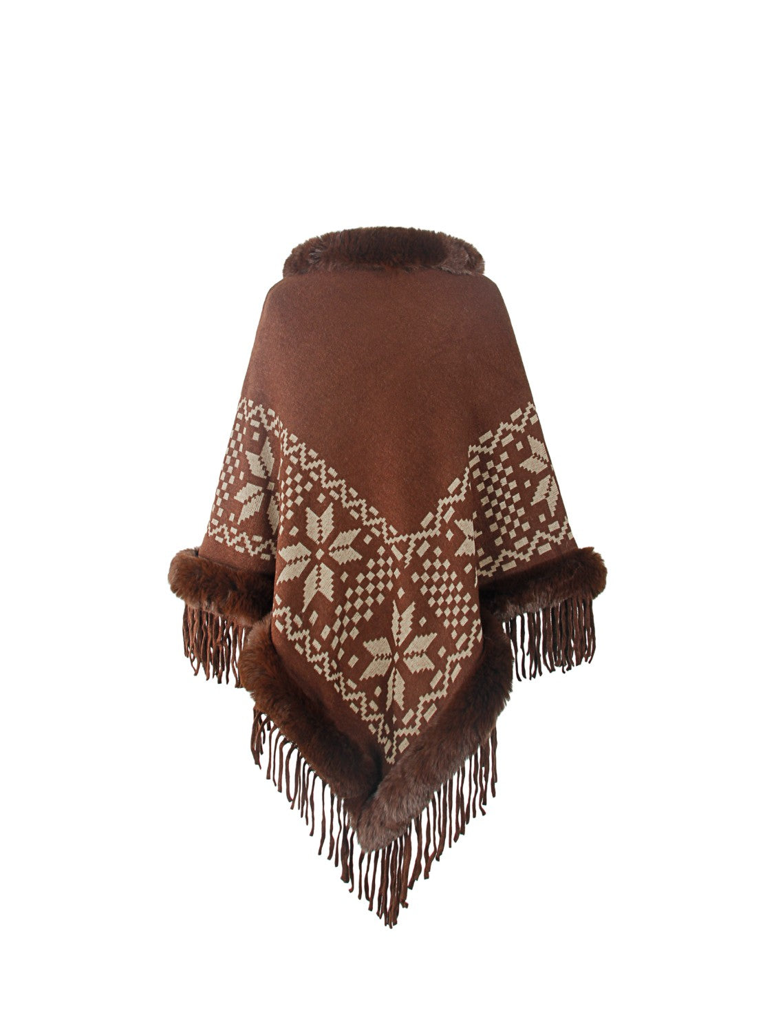 Fringe Geometric Cape Sleeve Poncho - Pahabu - Women's Clothing & Shop