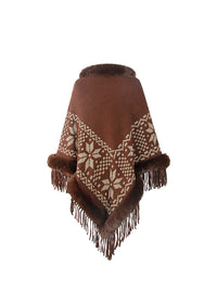 Fringe Geometric Cape Sleeve Poncho - Pahabu - Women's Clothing & Shop