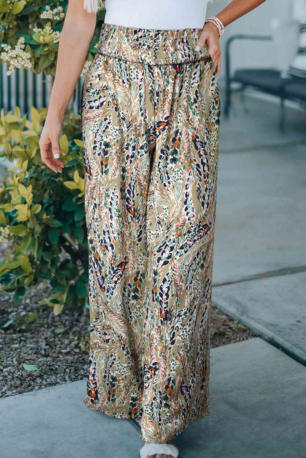 Printed Smocked Waist Wide Leg Pants - Pahabu - Women's Clothing & Shop
