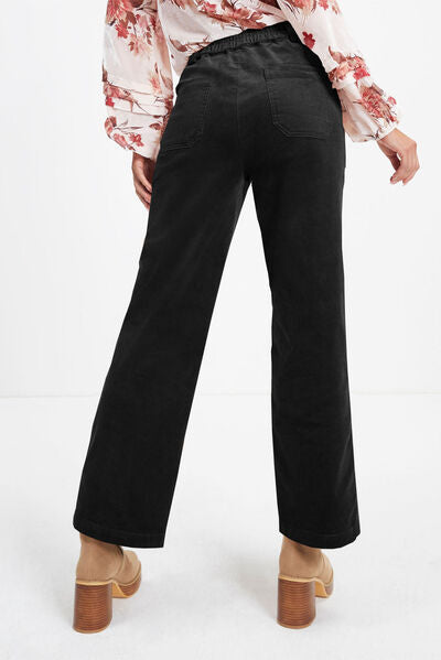 Half Elastic Waist Straight Pants - Pahabu - Women's Clothing & Shop