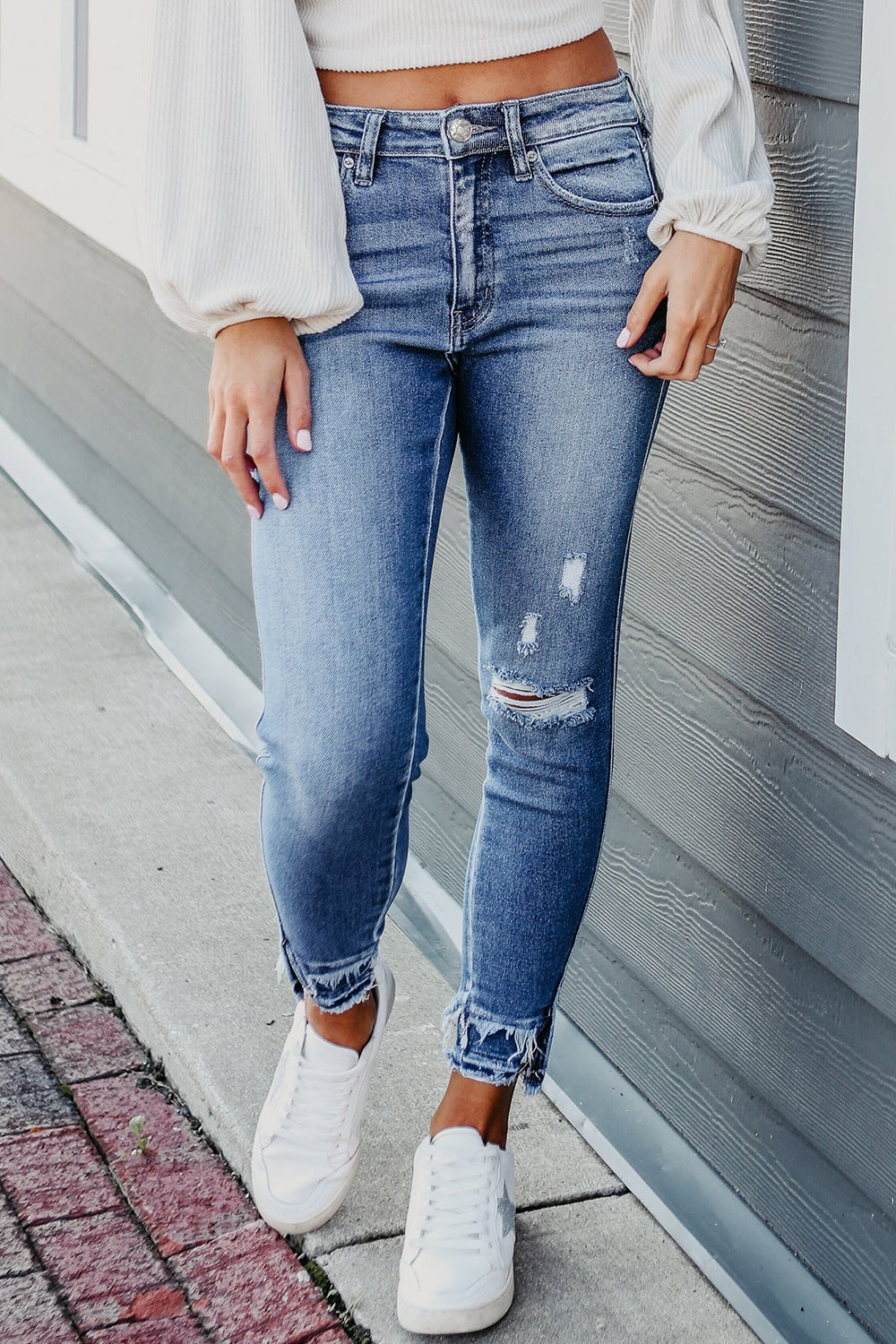 Raw Hem Distressed Jeans with Pockets - Pahabu - Women's Clothing & Shop