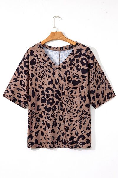 Leopard V-Neck Half Sleeve T-Shirt - Pahabu - Women's Clothing & Shop