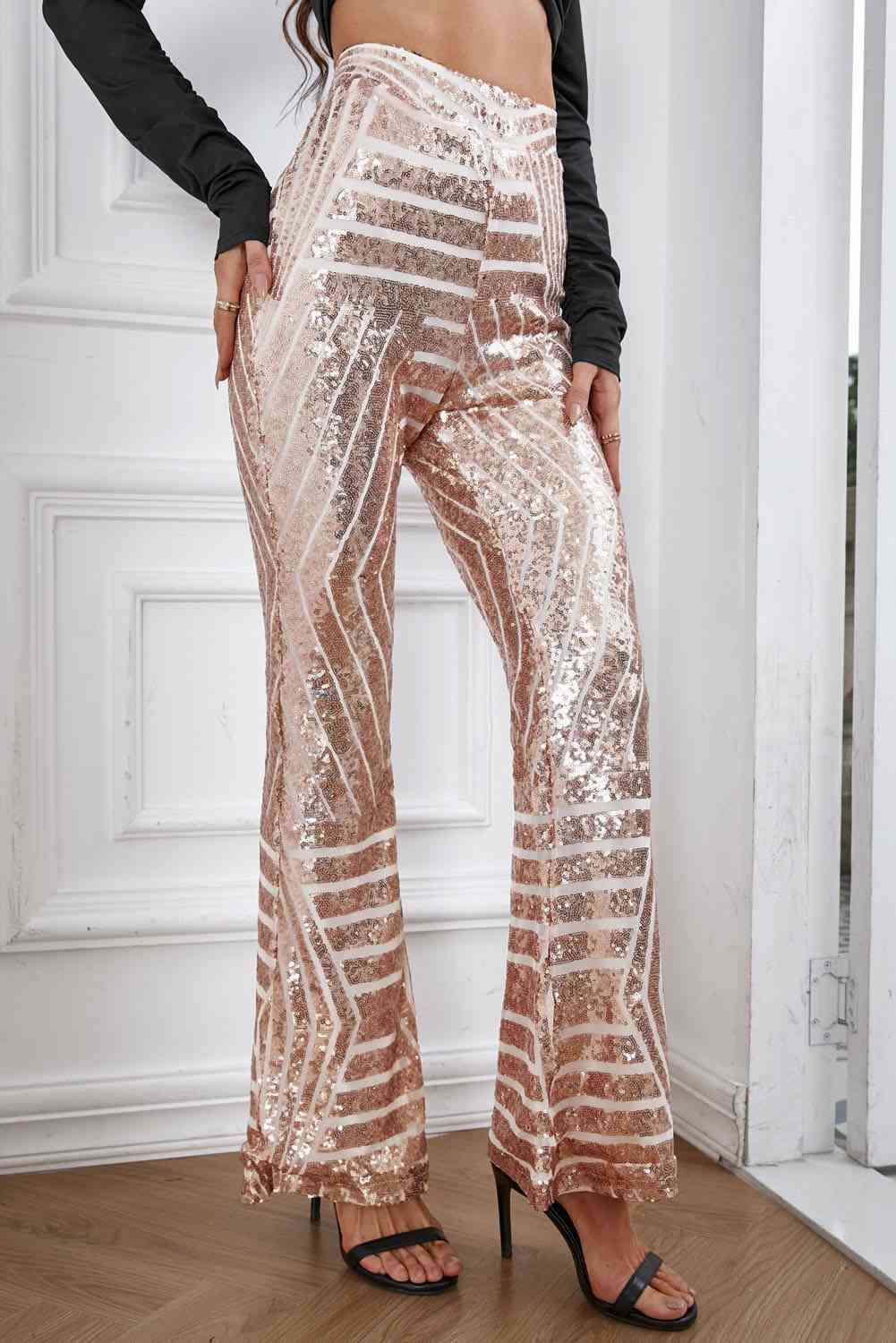 Sequin High Waist Flared Pants - Pahabu - Women's Clothing & Shop