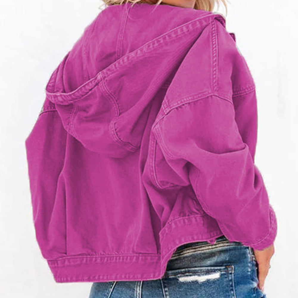 Hooded Dropped Shoulder Denim Jacket - Pahabu - Women's Clothing & Shop