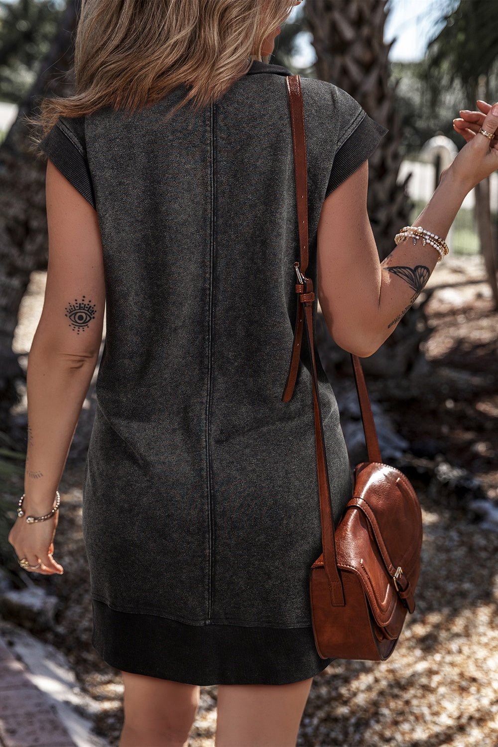 Half Zip Cap Sleeve Mini Dress - Pahabu - Women's Clothing & Shop