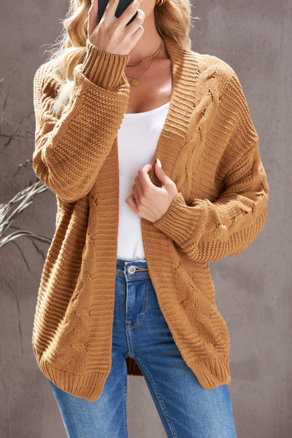 Cable-Knit Open Front Cardigan - Pahabu - Women's Clothing & Shop